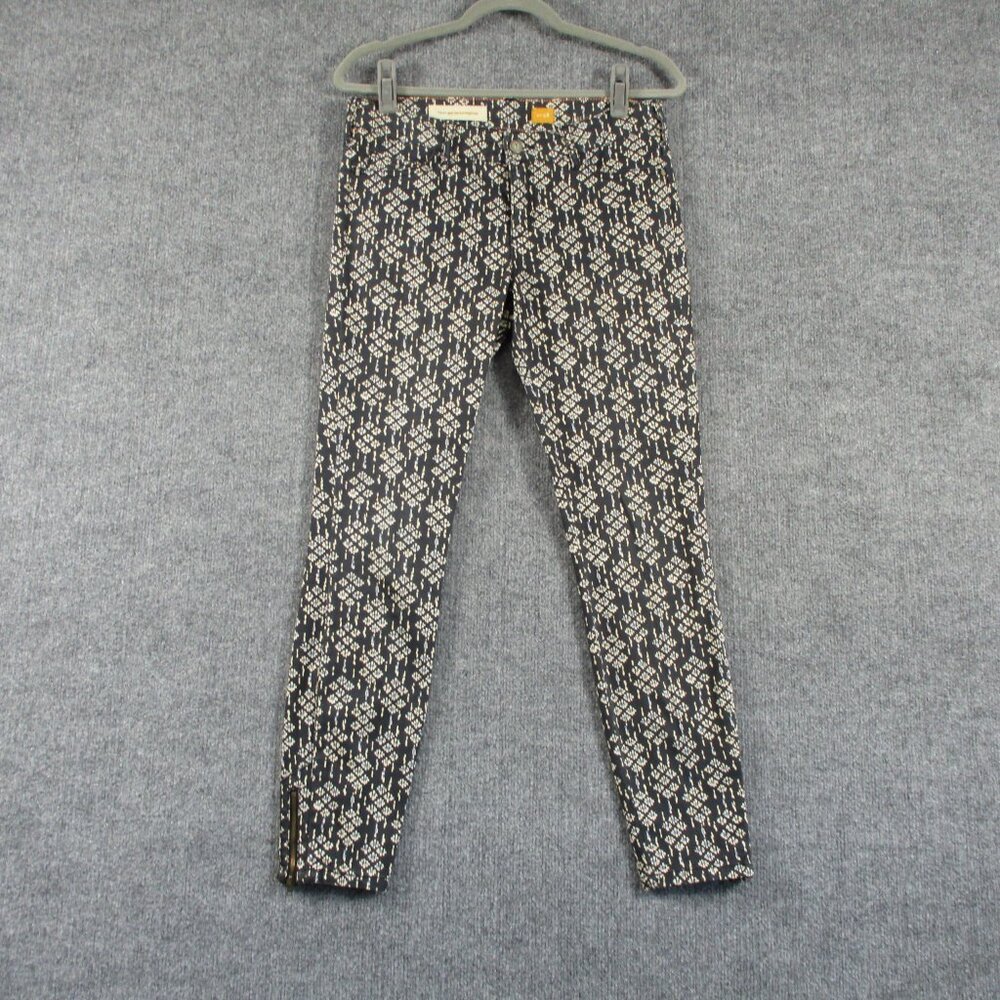 Pilcro Pants Women 28 Black Geometric Ankle Zip Serif Stretch Anthro Fit 30x28 - Picture 1 of 16
